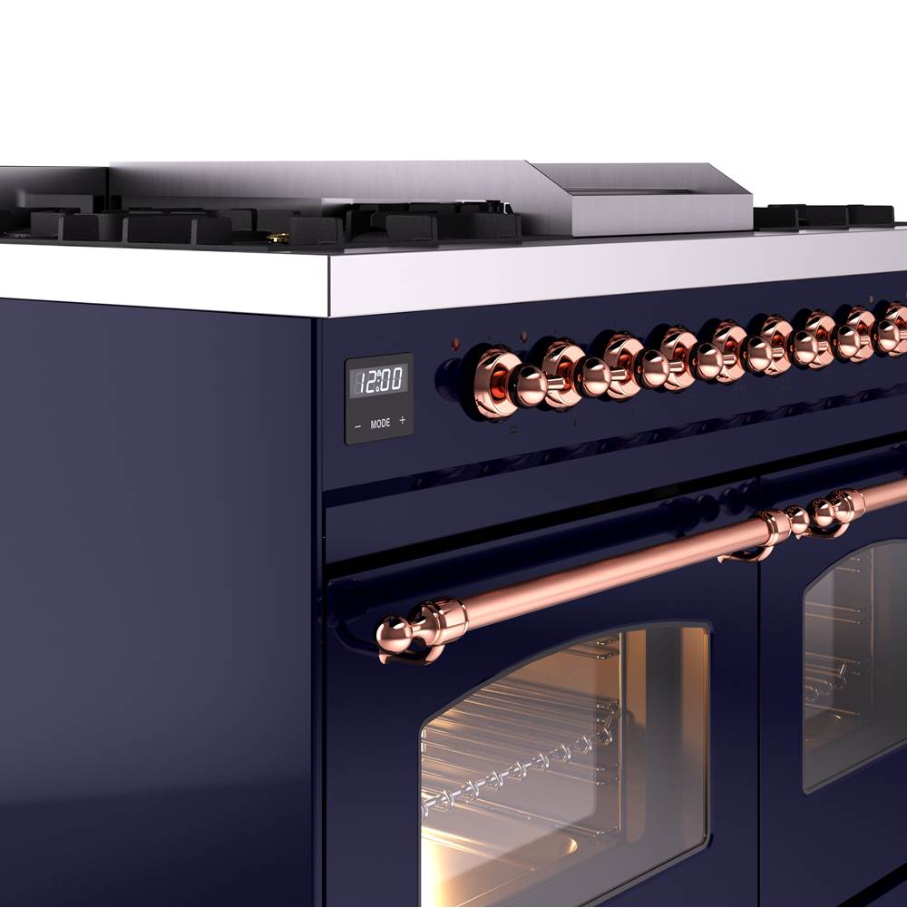 40'' Nostalgie II Series Freestanding Dual Fuel Range - Double Oven - Midnight Blue - Bronze trim - Griddle - Natural Gas