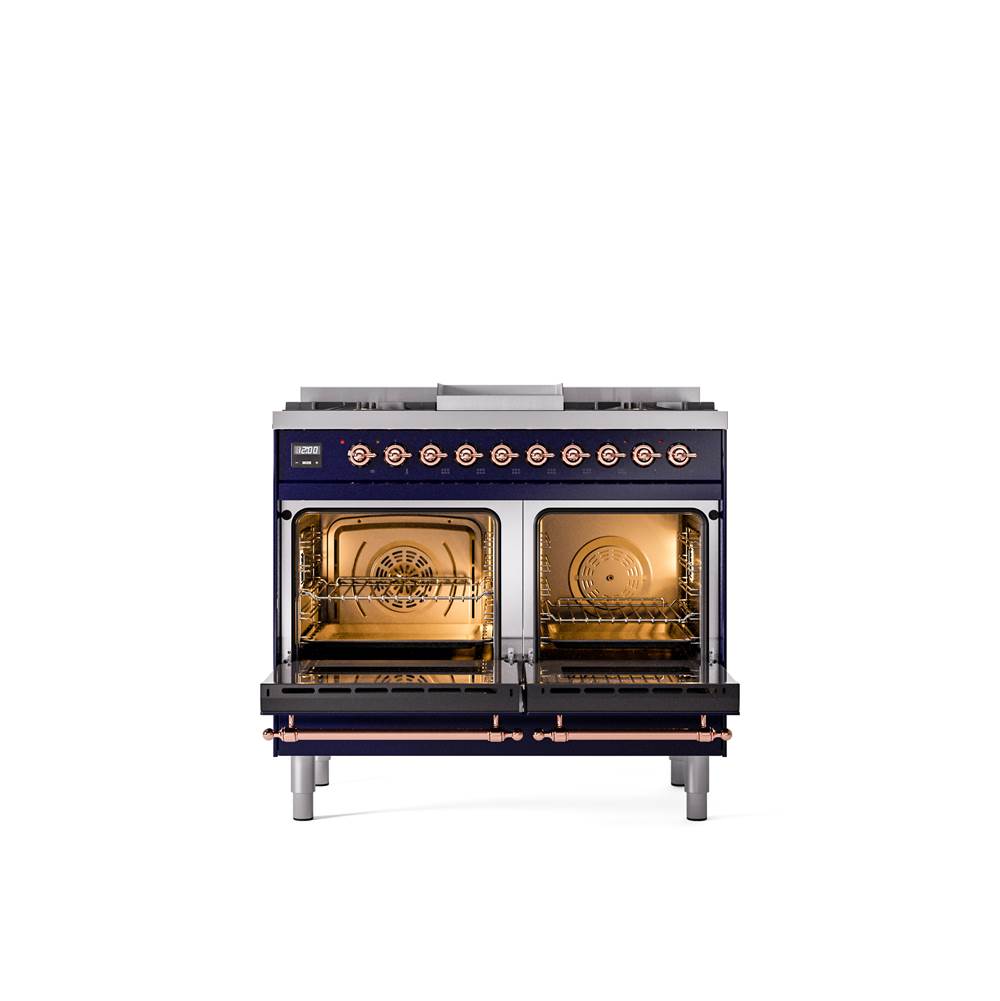 40'' Nostalgie II Series Freestanding Dual Fuel Range - Double Oven - Midnight Blue - Bronze trim - Griddle - Natural Gas
