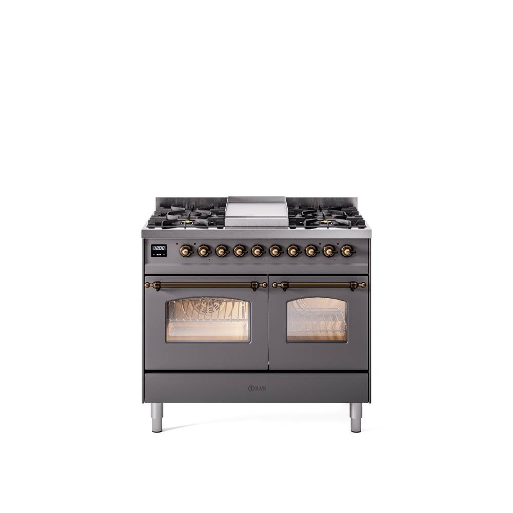 40'' Nostalgie II Series Freestanding Dual Fuel Range - Double Oven - Matte Graphite - Bronze trim - Griddle - Natural Gas