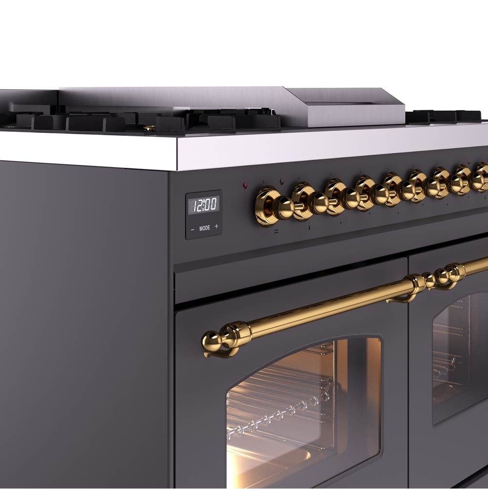40'' Nostalgie II Series Freestanding Dual Fuel Range - Double Oven - Matte Graphite - Bronze trim - Griddle - Natural Gas