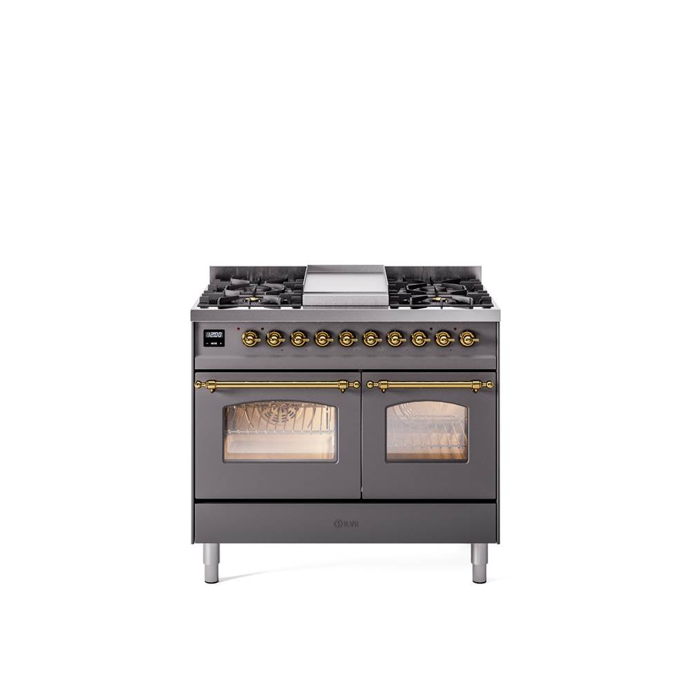 40'' Nostalgie II Series Freestanding Dual Fuel Range - Double Oven - Matte Graphite - Bronze trim - Griddle - Natural Gas