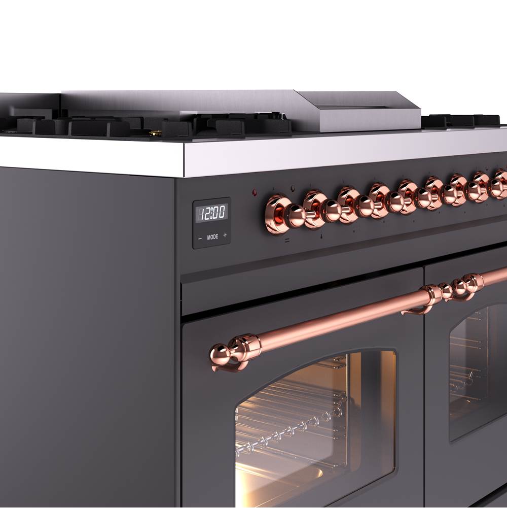 40'' Nostalgie II Series Freestanding Dual Fuel Range - Double Oven - Matte Graphite - Bronze trim - Griddle - Natural Gas
