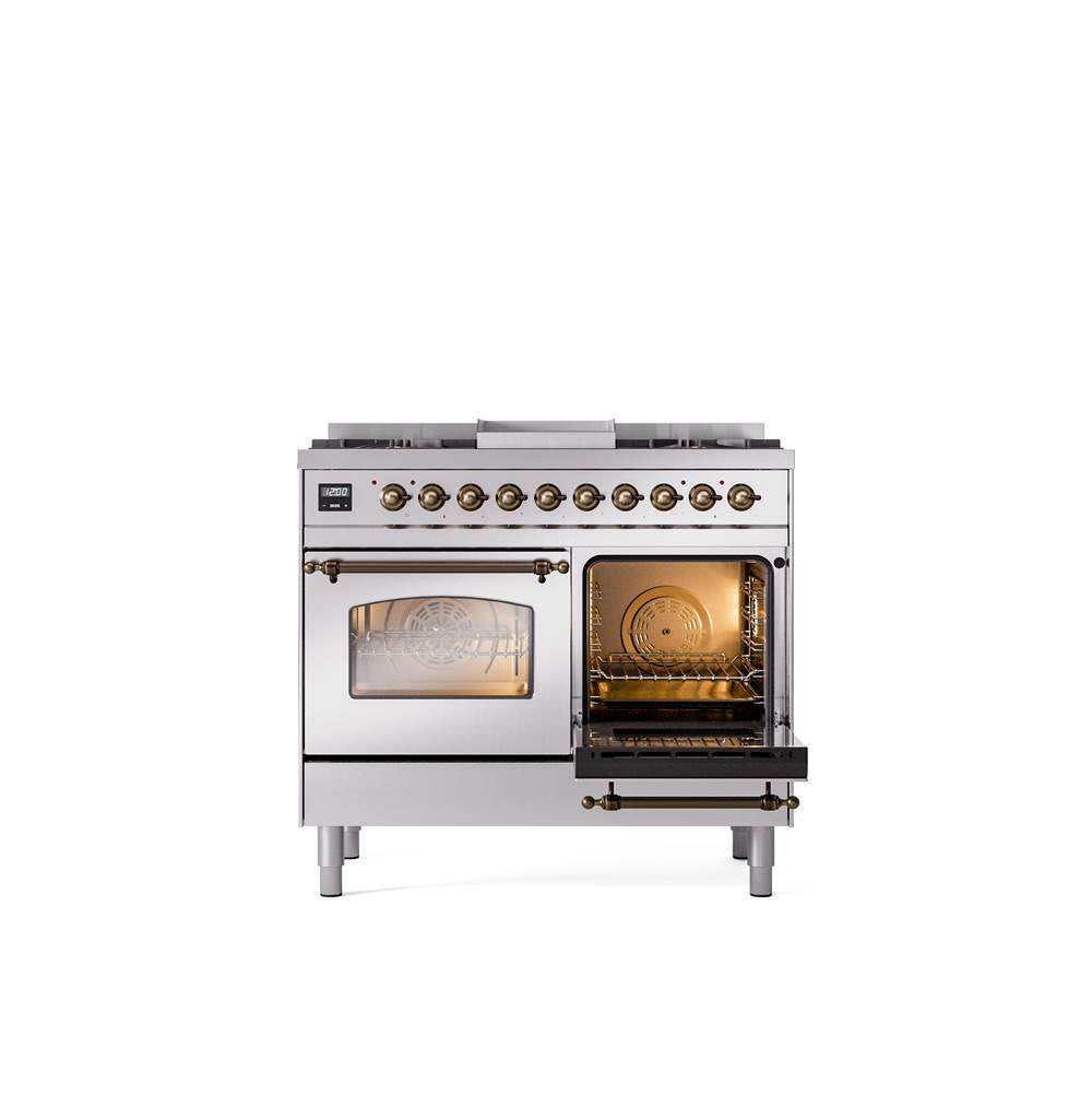 40'' Nostalgie II Series Freestanding Dual Fuel Range - Double Oven - Stainless Steel - Bronze trim - Griddle - Natural Gas