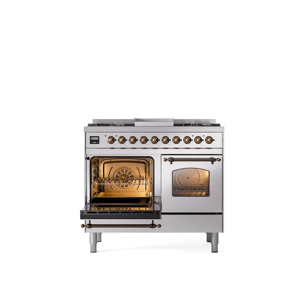 40'' Nostalgie II Series Freestanding Dual Fuel Range - Double Oven - Stainless Steel - Bronze trim - Griddle - Natural Gas