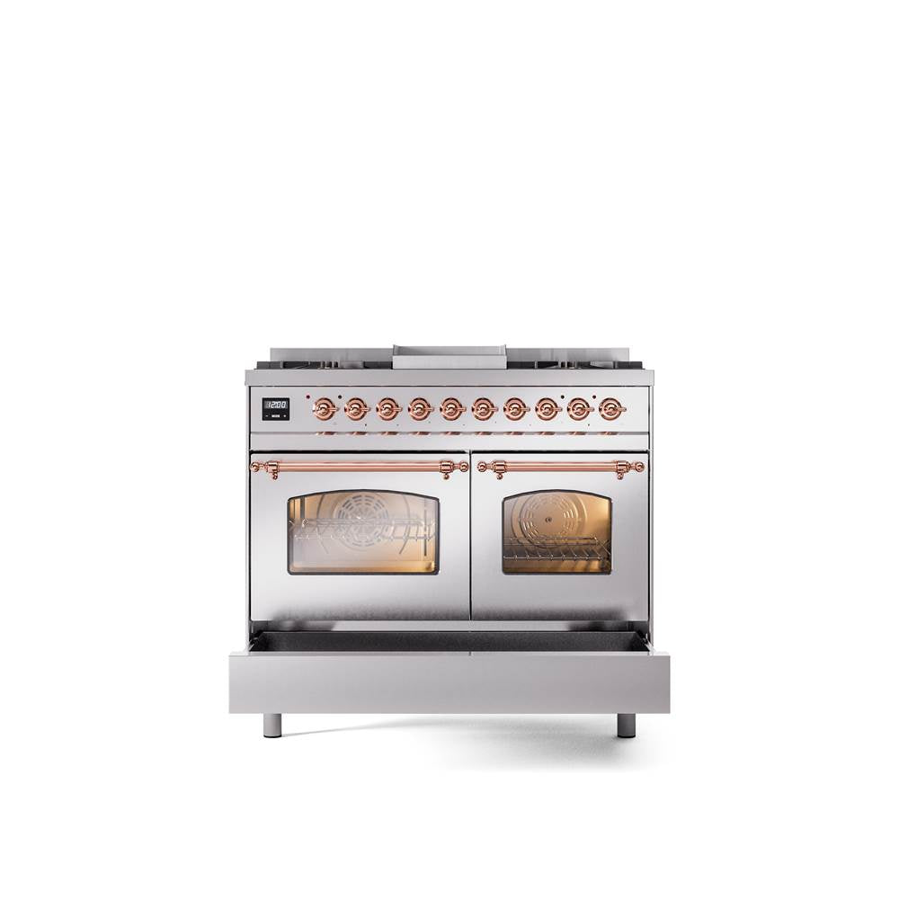 40'' Nostalgie II Series Freestanding Dual Fuel Range - Double Oven - Stainless Steel - Bronze trim - Griddle - Natural Gas