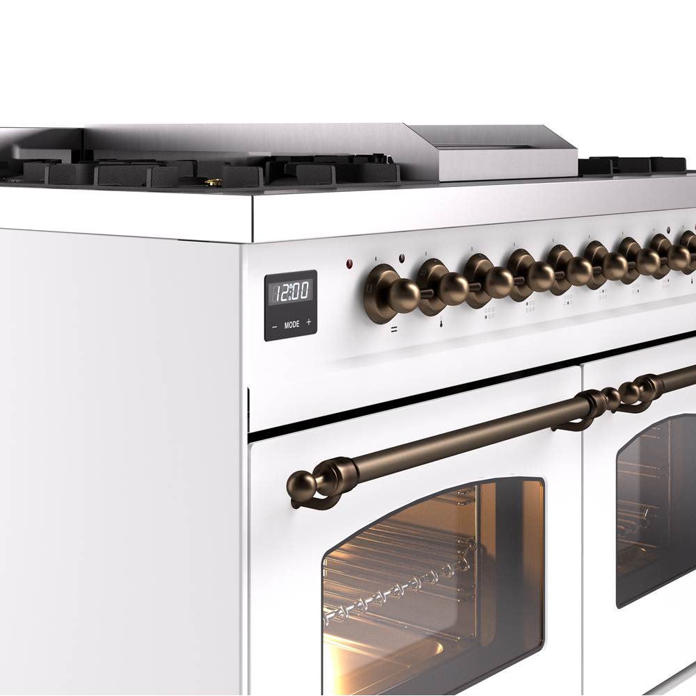 40'' Nostalgie II Series Freestanding Dual Fuel Range - Double Oven - White - Bronze trim - Griddle - Natural Gas
