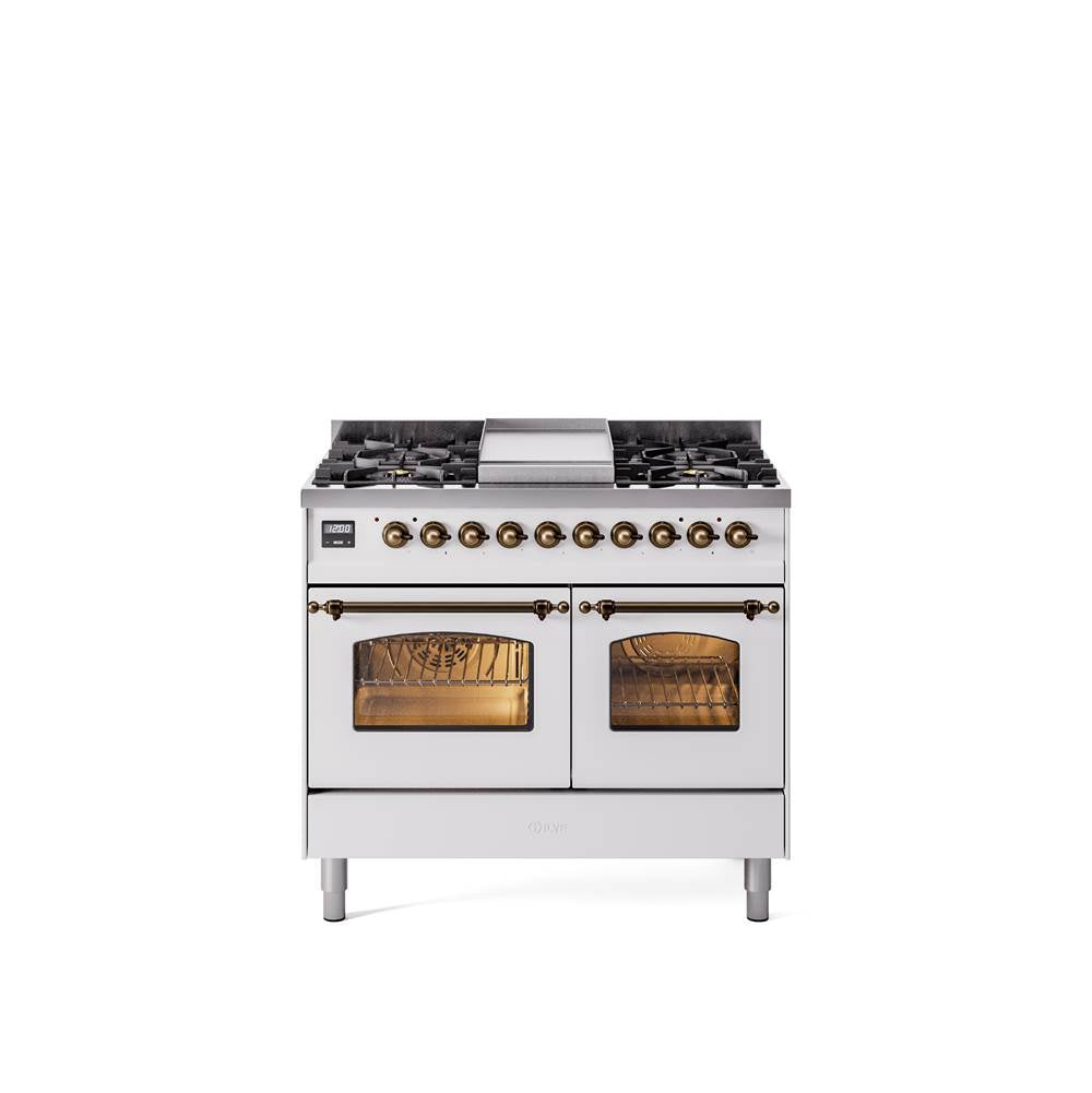 40'' Nostalgie II Series Freestanding Dual Fuel Range - Double Oven - White - Bronze trim - Griddle - Natural Gas