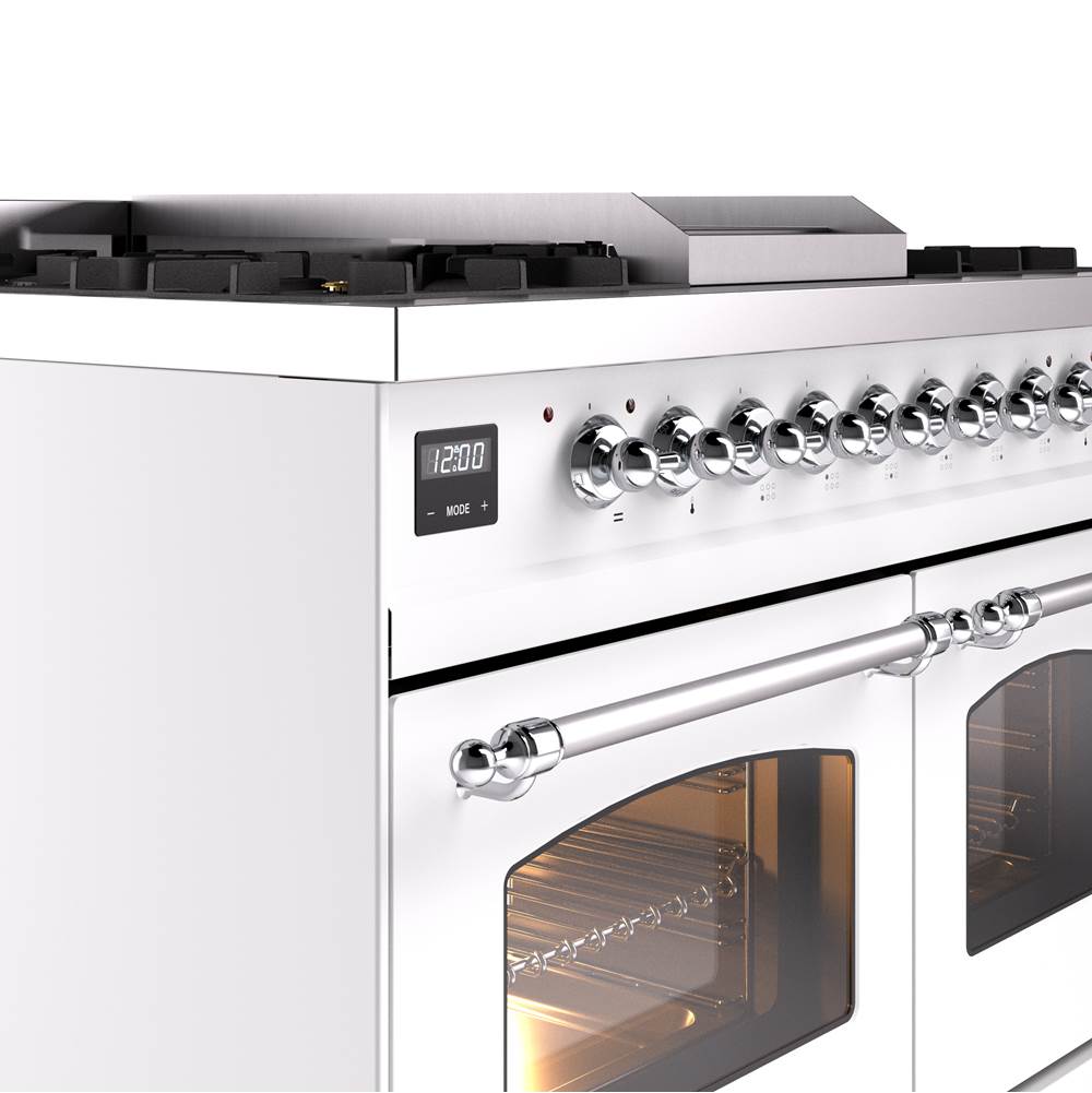 40'' Nostalgie II Series Freestanding Dual Fuel Range - Double Oven - White - Bronze trim - Griddle - Natural Gas
