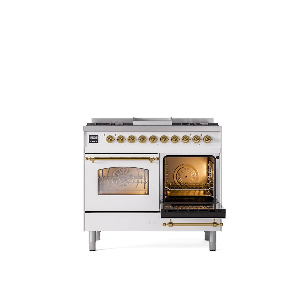 40'' Nostalgie II Series Freestanding Dual Fuel Range - Double Oven - White - Bronze trim - Griddle - Natural Gas