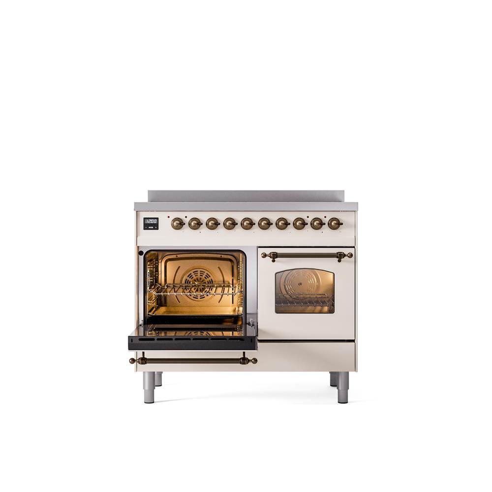40'' Nostalgie II Series Freestanding Electric Induction Range - Double Oven - Antique White - Bronze trim