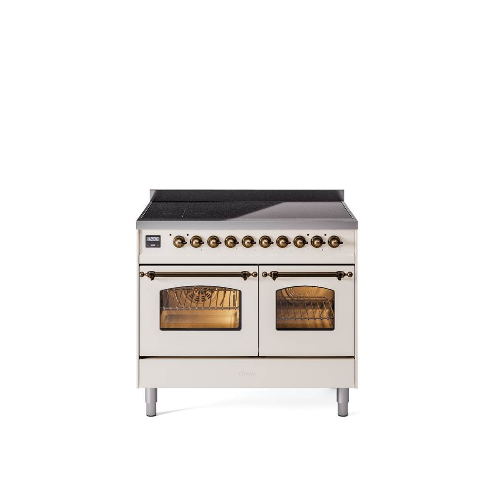 40'' Nostalgie II Series Freestanding Electric Induction Range - Double Oven - Antique White - Bronze trim