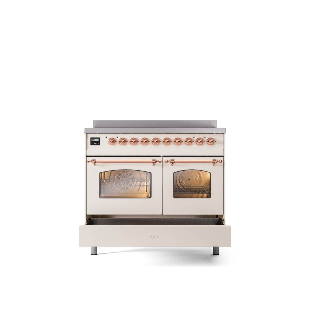 40'' Nostalgie II Series Freestanding Electric Induction Range - Double Oven - Antique White - Bronze trim