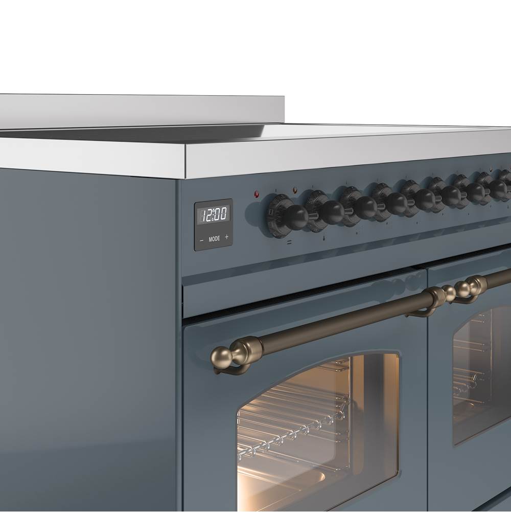 40'' Nostalgie II Series Freestanding Electric Induction Range - Double Oven - Blue Grey - Bronze trim