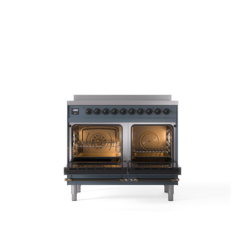 40'' Nostalgie II Series Freestanding Electric Induction Range - Double Oven - Blue Grey - Bronze trim