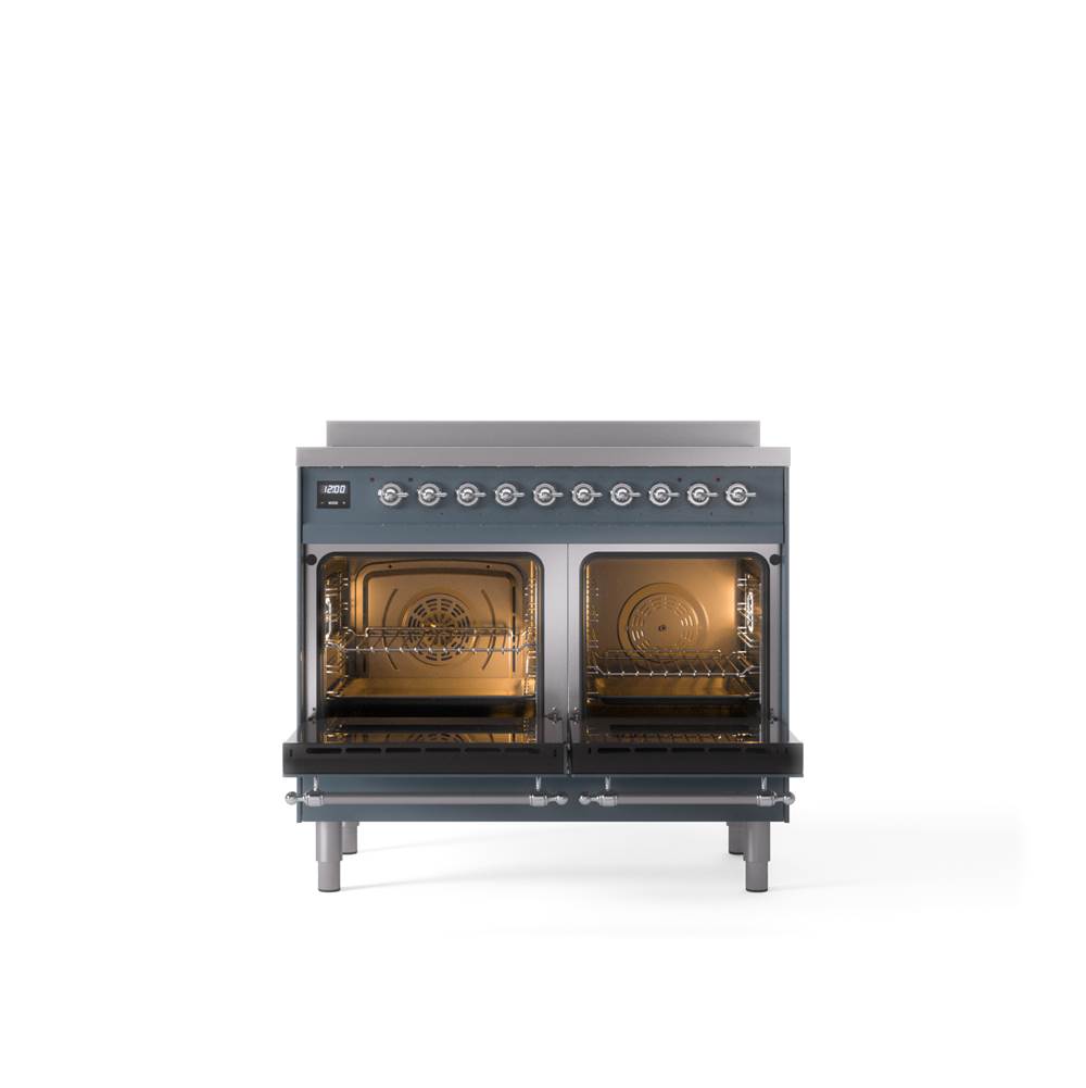40'' Nostalgie II Series Freestanding Electric Induction Range - Double Oven - Blue Grey - Bronze trim