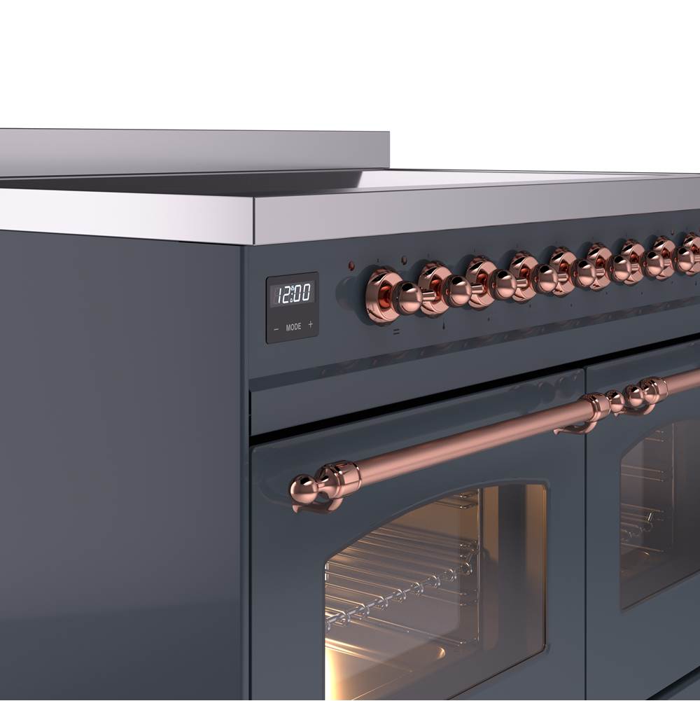 40'' Nostalgie II Series Freestanding Electric Induction Range - Double Oven - Blue Grey - Bronze trim