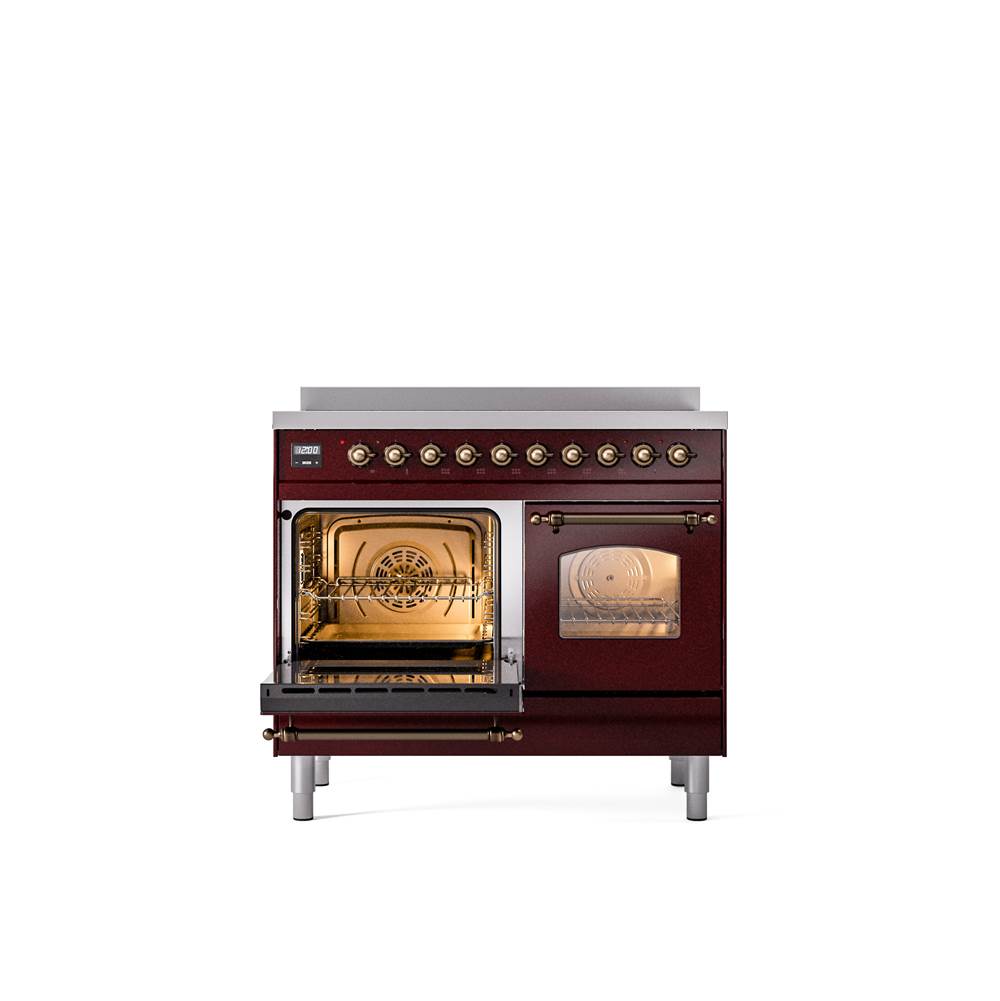 40'' Nostalgie II Series Freestanding Electric Induction Range - Double Oven - Burgundy - Bronze trim
