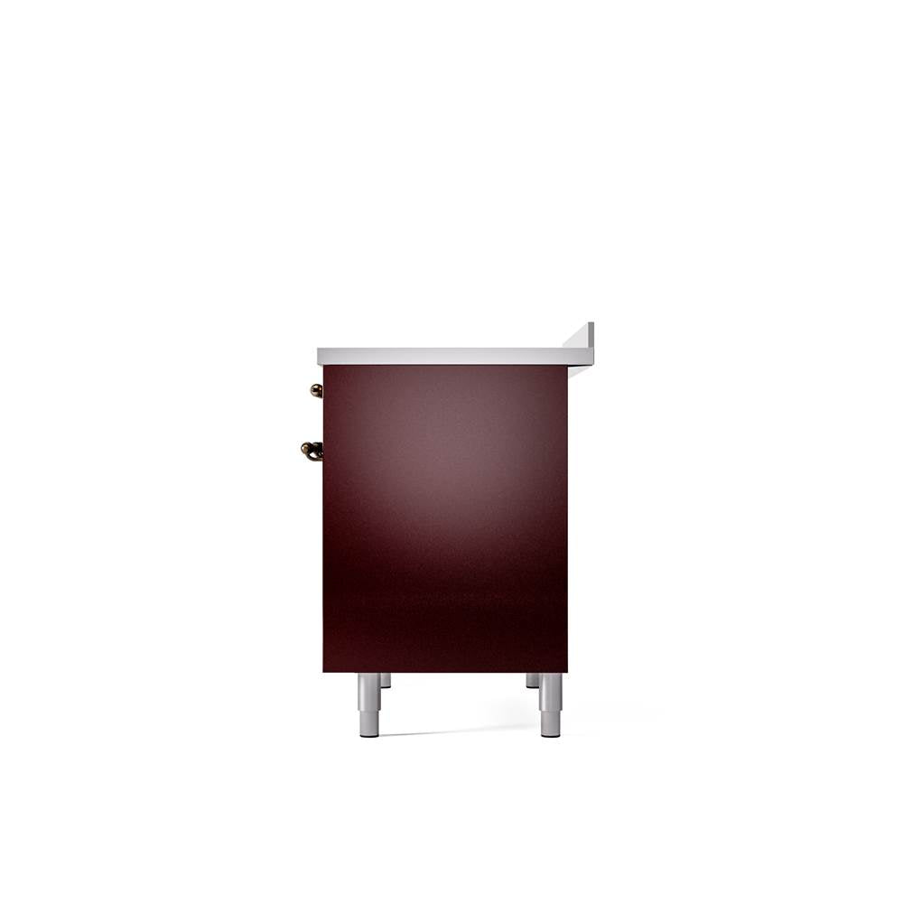 40'' Nostalgie II Series Freestanding Electric Induction Range - Double Oven - Burgundy - Bronze trim