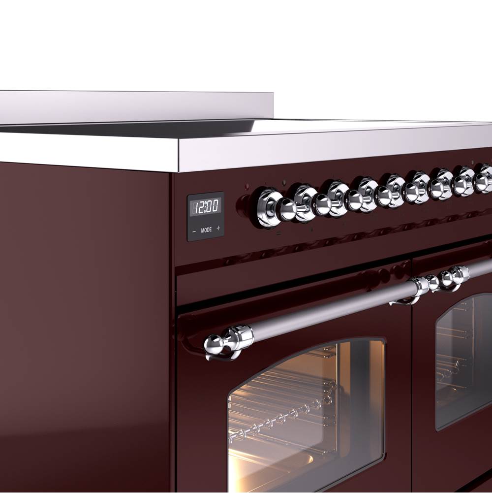 40'' Nostalgie II Series Freestanding Electric Induction Range - Double Oven - Burgundy - Bronze trim
