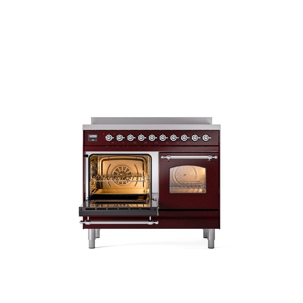 40'' Nostalgie II Series Freestanding Electric Induction Range - Double Oven - Burgundy - Bronze trim
