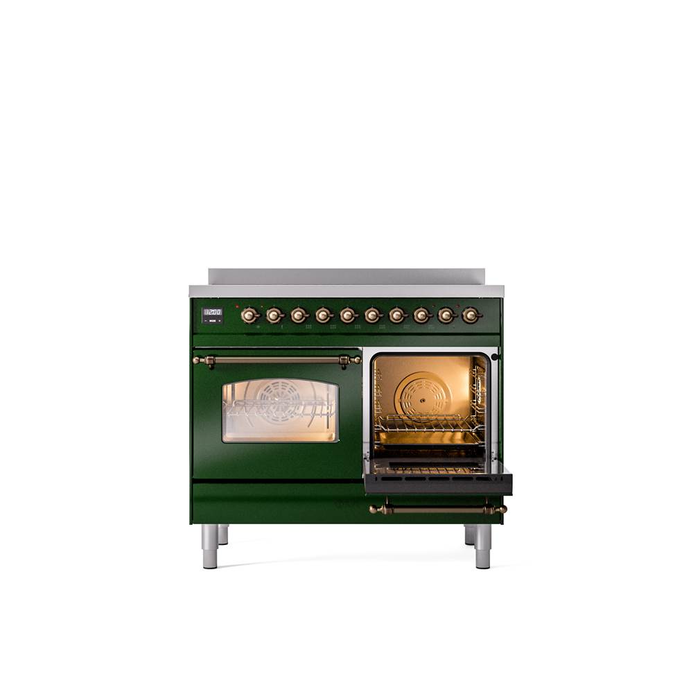 40'' Nostalgie II Series Freestanding Electric Induction Range - Double Oven - Emerald Green - Bronze trim