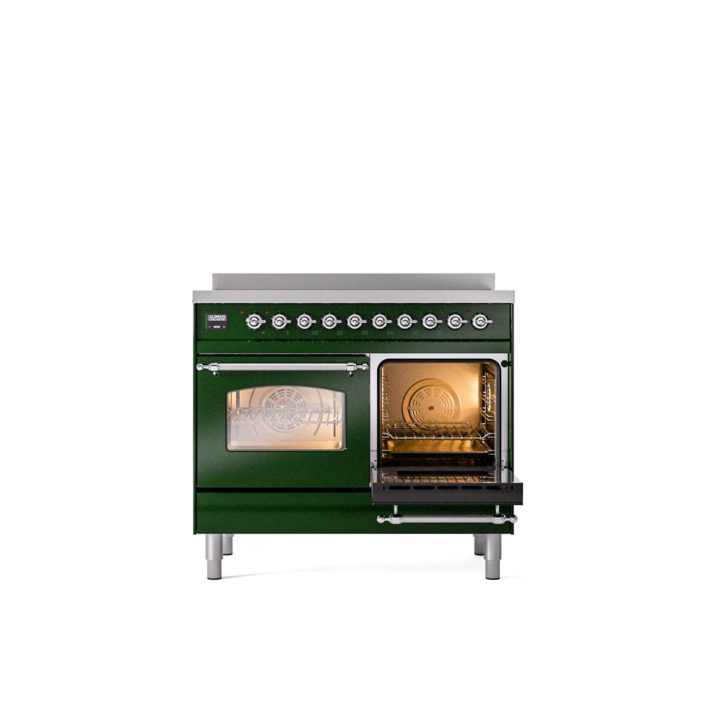 40'' Nostalgie II Series Freestanding Electric Induction Range - Double Oven - Emerald Green - Bronze trim