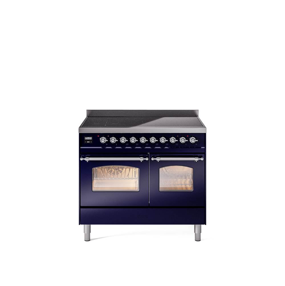 40'' Nostalgie II Series Freestanding Electric Induction Range - Double Oven - Midnight Blue - Bronze trim