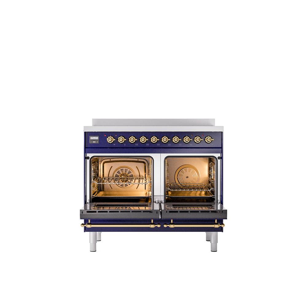 40'' Nostalgie II Series Freestanding Electric Induction Range - Double Oven - Midnight Blue - Bronze trim