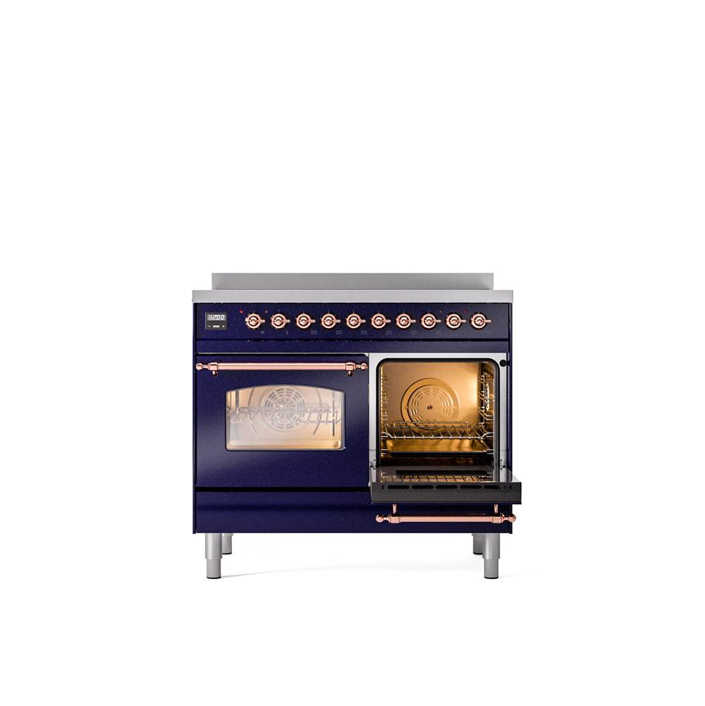 40'' Nostalgie II Series Freestanding Electric Induction Range - Double Oven - Midnight Blue - Bronze trim