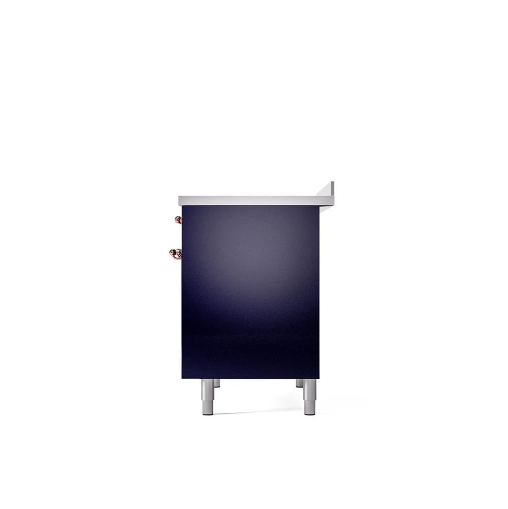 40'' Nostalgie II Series Freestanding Electric Induction Range - Double Oven - Midnight Blue - Bronze trim