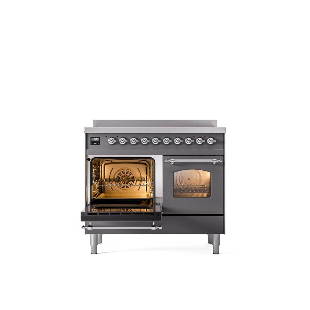 40'' Nostalgie II Series Freestanding Electric Induction Range - Double Oven - Matte Graphite - Bronze trim