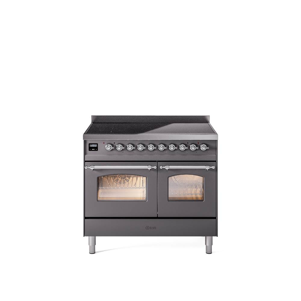 40'' Nostalgie II Series Freestanding Electric Induction Range - Double Oven - Matte Graphite - Bronze trim