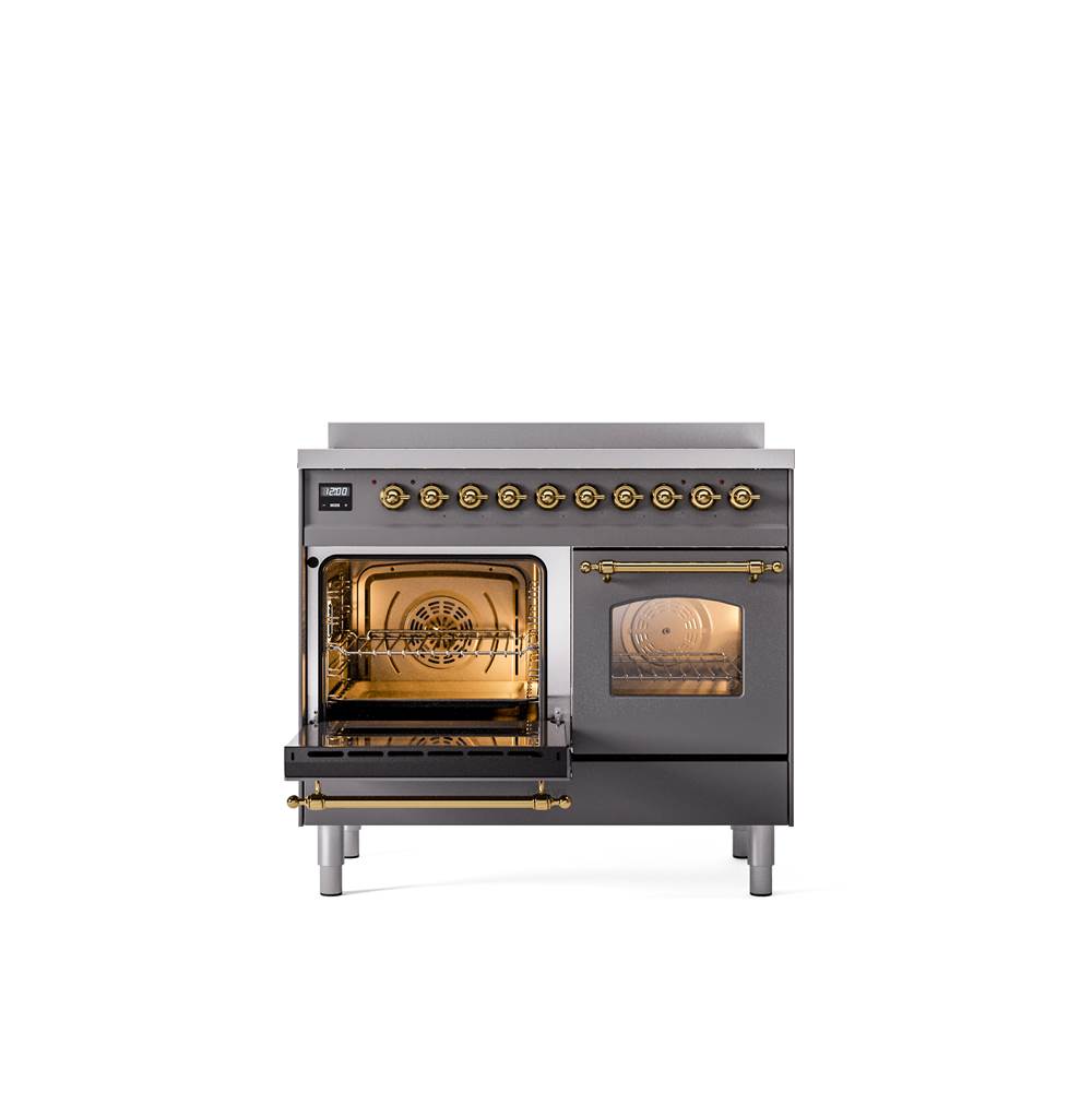 40'' Nostalgie II Series Freestanding Electric Induction Range - Double Oven - Matte Graphite - Bronze trim