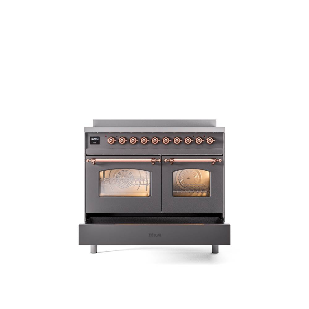 40'' Nostalgie II Series Freestanding Electric Induction Range - Double Oven - Matte Graphite - Bronze trim