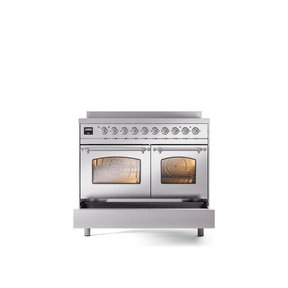 40'' Nostalgie II Series Freestanding Electric Induction Range - Double Oven - Stainless Steel - Bronze trim