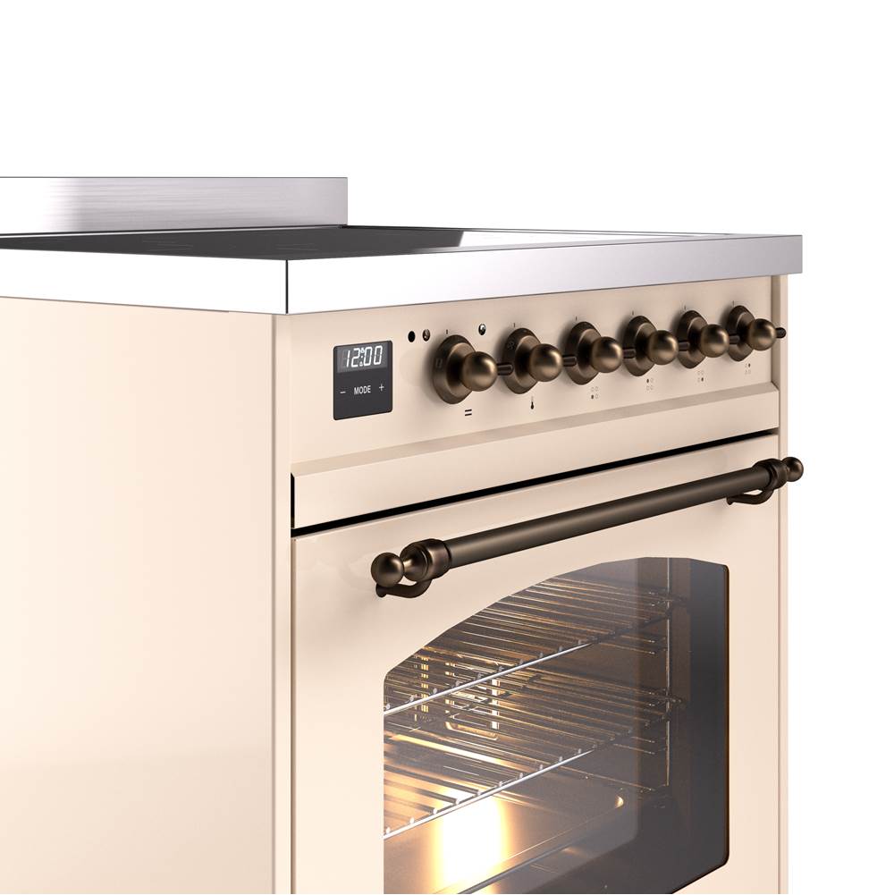30'' Nostalgie II Series Freestanding Electric Induction Range - Antique White - Bronze trim