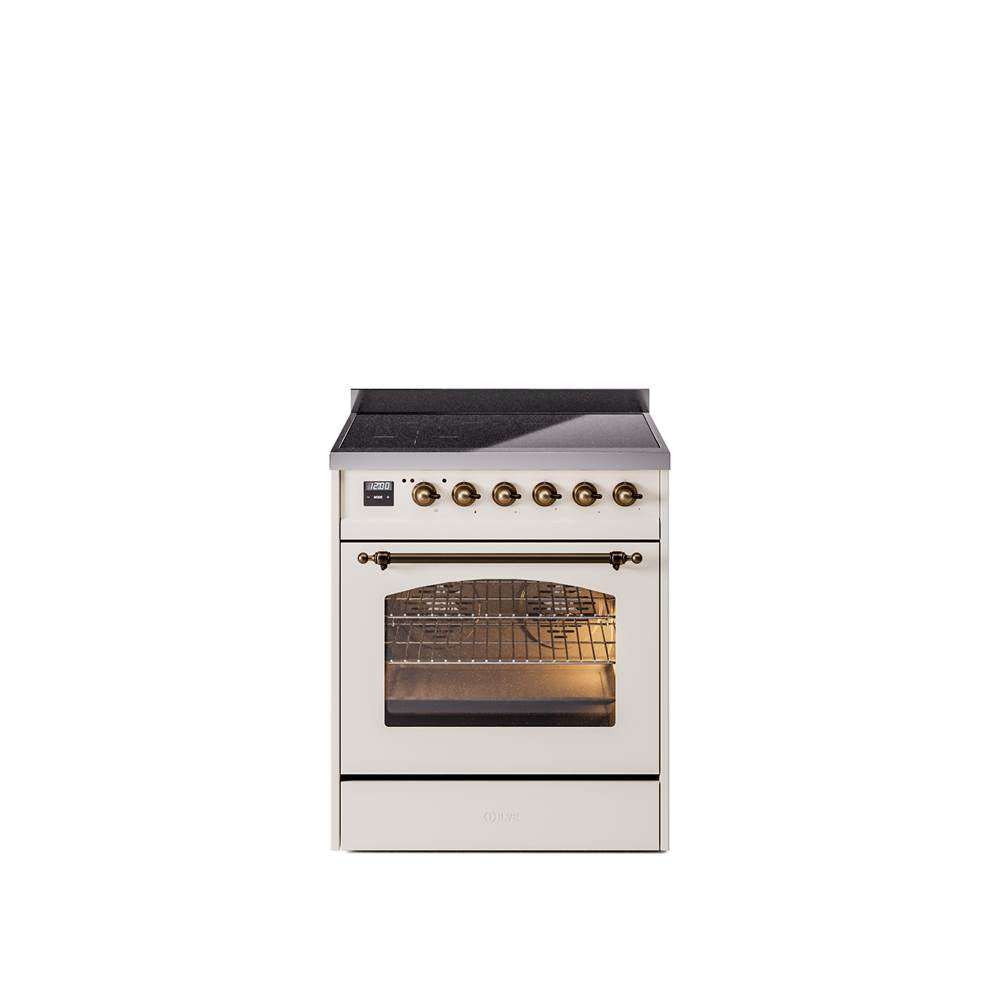 30'' Nostalgie II Series Freestanding Electric Induction Range - Antique White - Bronze trim