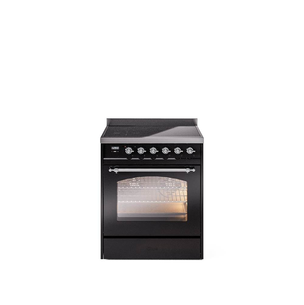 30'' Nostalgie II Series Freestanding Electric Induction Range - Glossy Black - Bronze trim