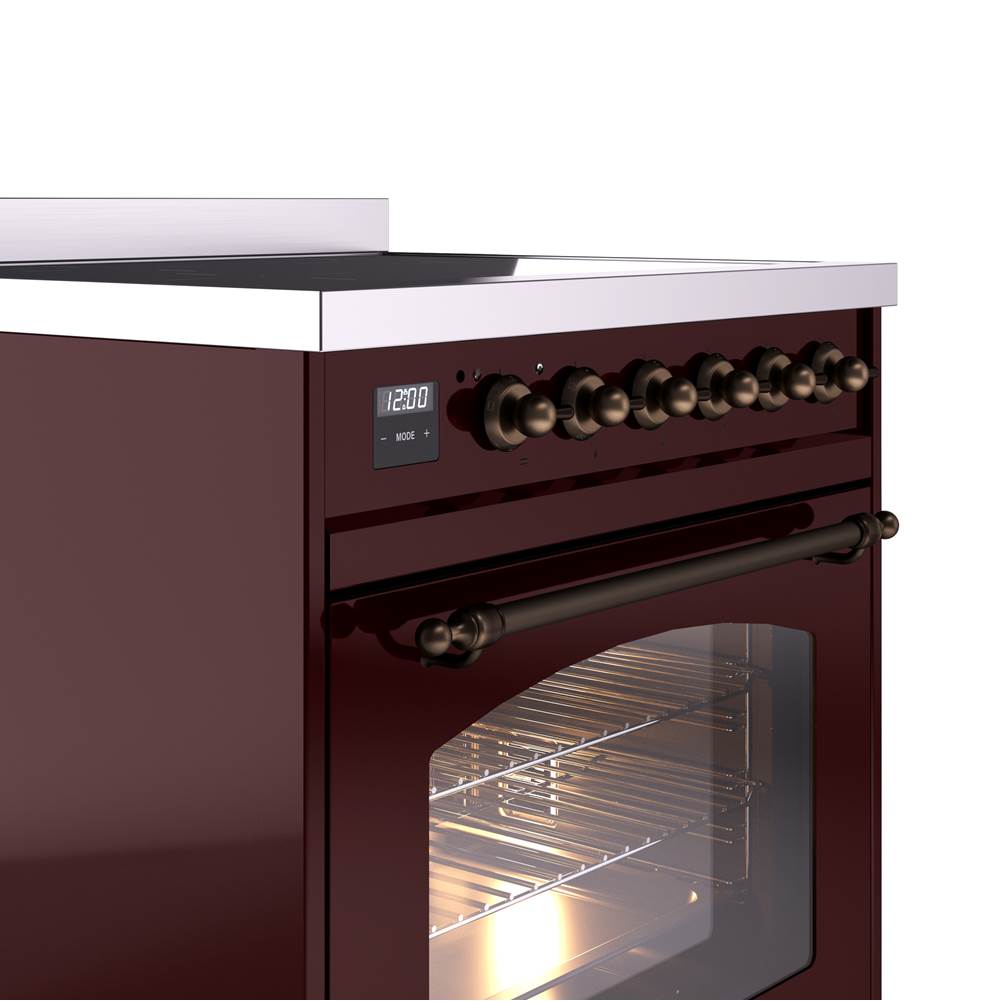 30'' Nostalgie II Series Freestanding Electric Induction Range - Burgundy - Bronze trim