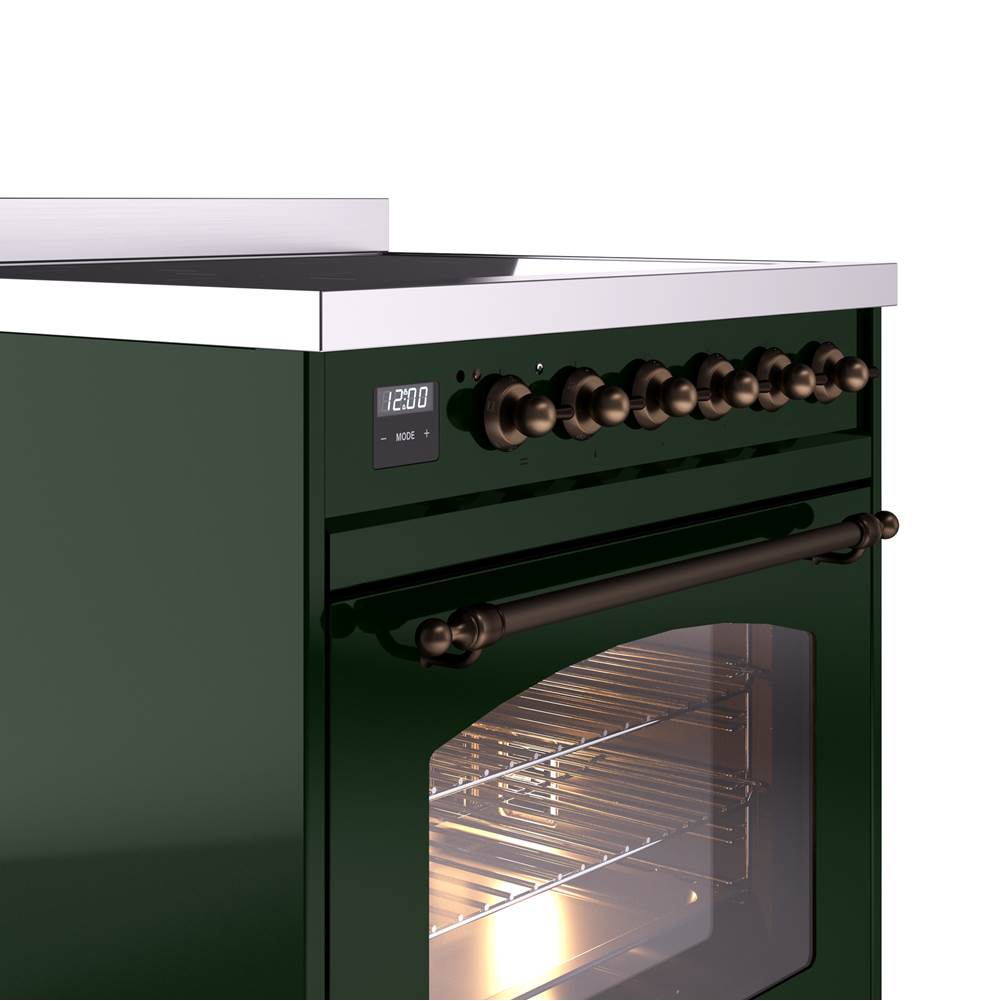 30'' Nostalgie II Series Freestanding Electric Induction Range - Emerald Green - Bronze trim