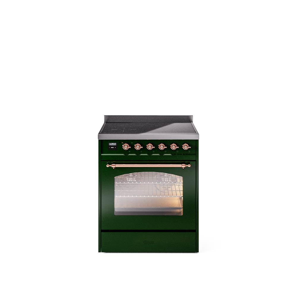 30'' Nostalgie II Series Freestanding Electric Induction Range - Emerald Green - Bronze trim