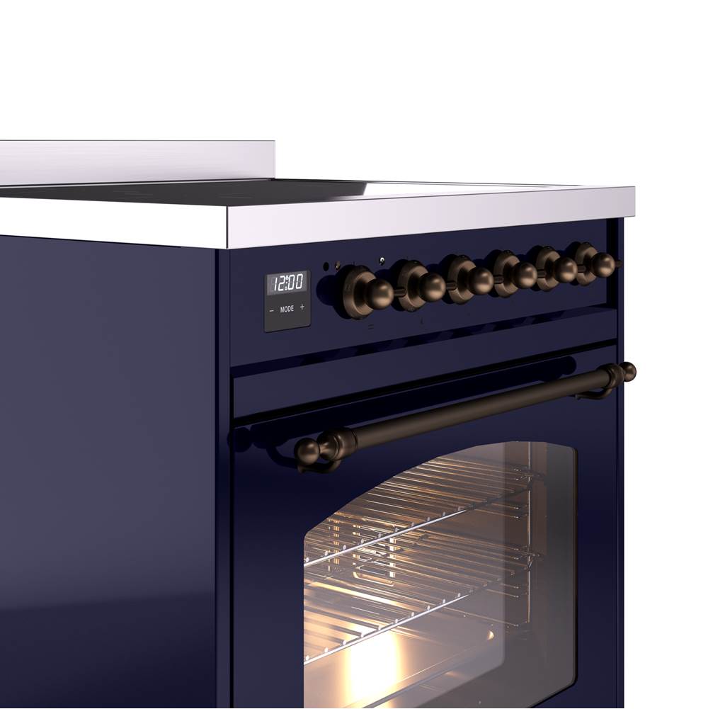 30'' Nostalgie II Series Freestanding Electric Induction Range - Midnight Blue - Bronze trim