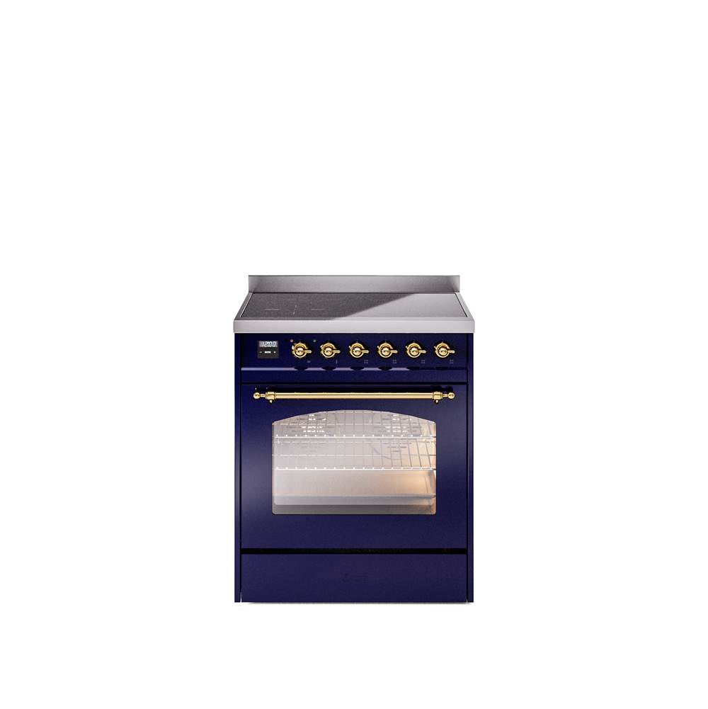 30'' Nostalgie II Series Freestanding Electric Induction Range - Midnight Blue - Bronze trim