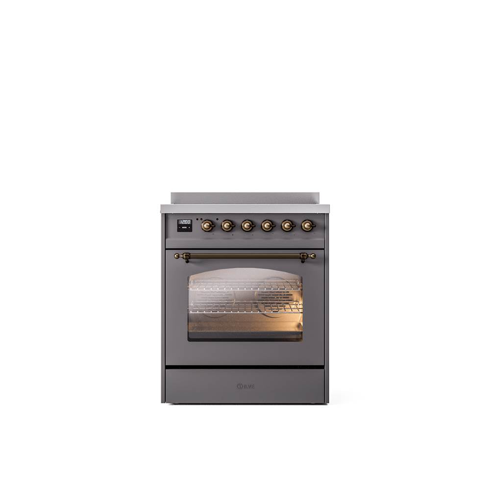 ILVE - 30'' Nostalgie II Series Freestanding Electric Induction Range - Matte Graphite - Bronze trim - Bronze
