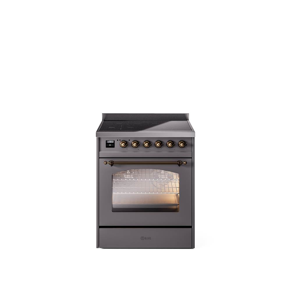 30'' Nostalgie II Series Freestanding Electric Induction Range - Matte Graphite - Bronze trim