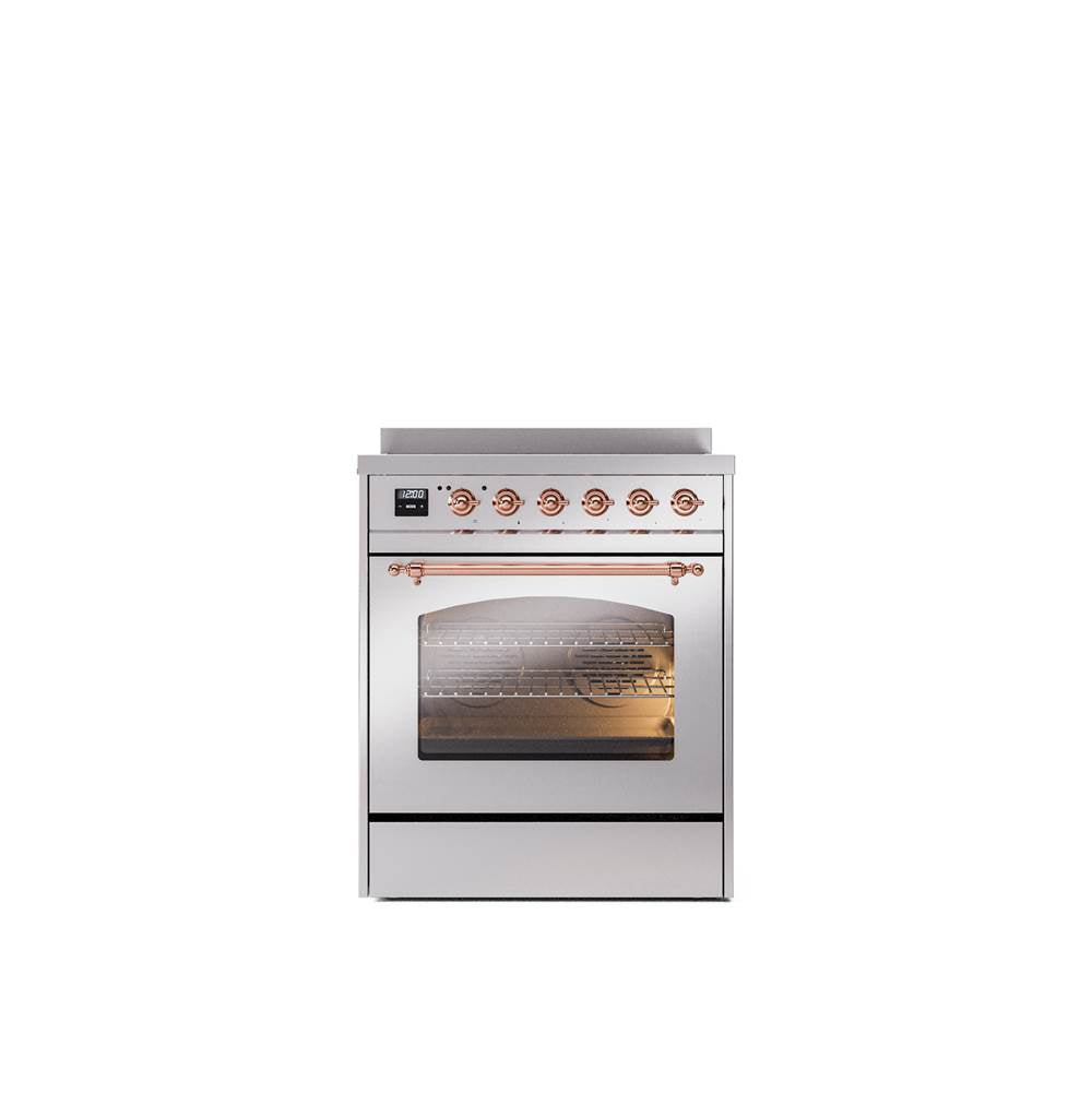 ILVE - 30'' Nostalgie II Series Freestanding Electric Induction Range - Stainless Steel - Copper trim - Copper
