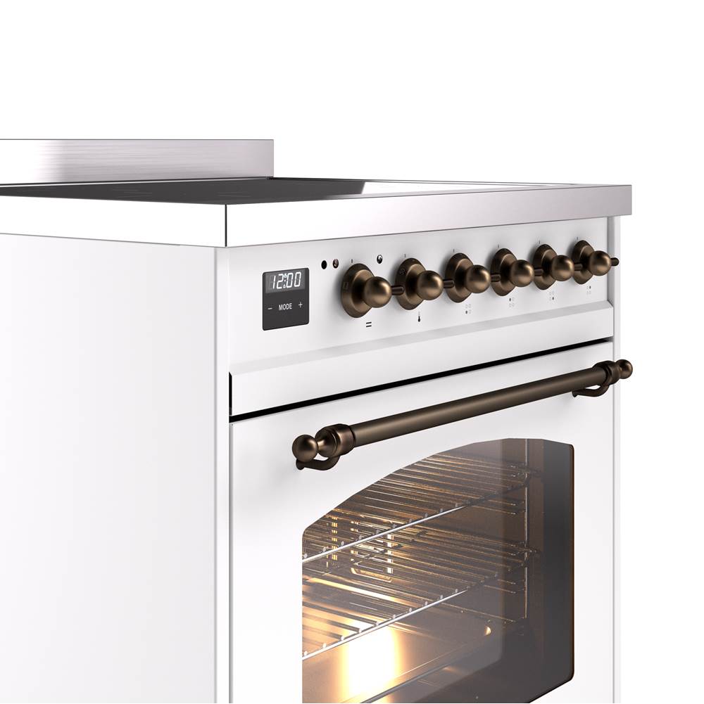 30'' Nostalgie II Series Freestanding Electric Induction Range - White - Bronze trim