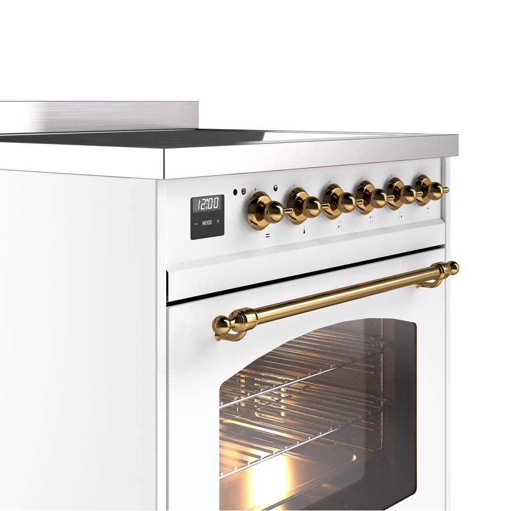 30'' Nostalgie II Series Freestanding Electric Induction Range - White - Bronze trim