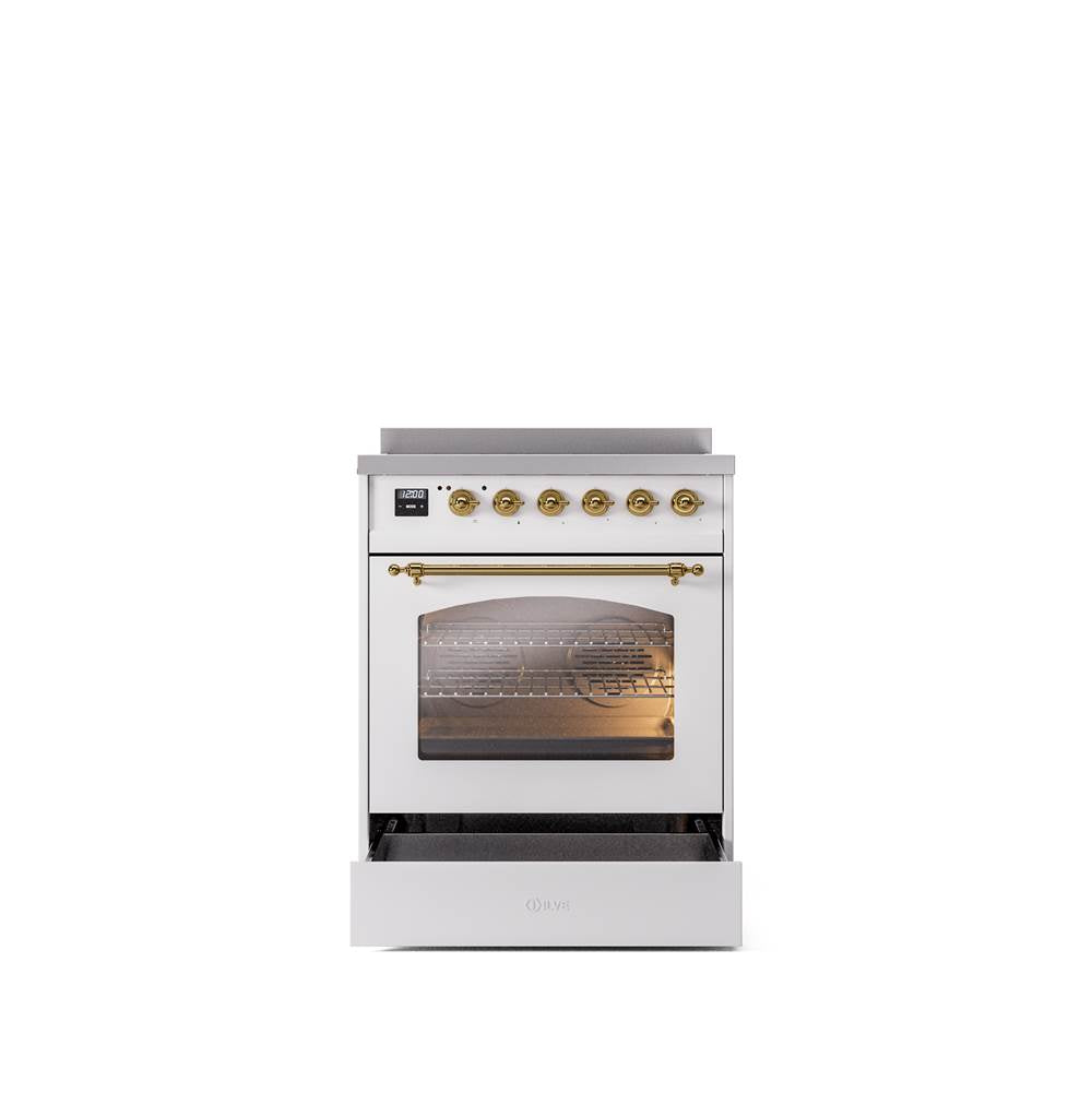 30'' Nostalgie II Series Freestanding Electric Induction Range - White - Bronze trim