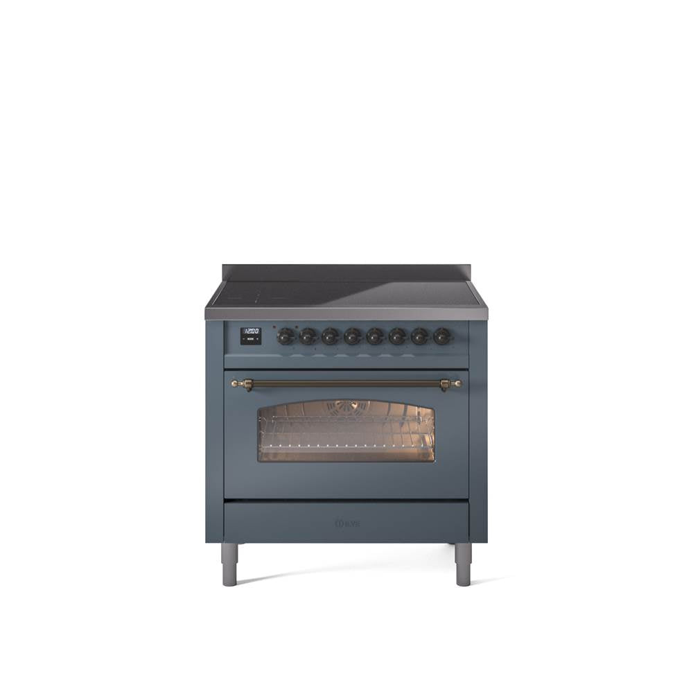 36'' Nostalgie II Series Freestanding Electric Induction Range - Blue Grey - Bronze trim
